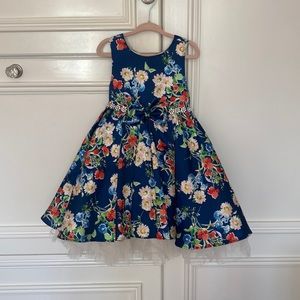 Girls Size 5 Blue Floral Tule Dress - Easter Dress